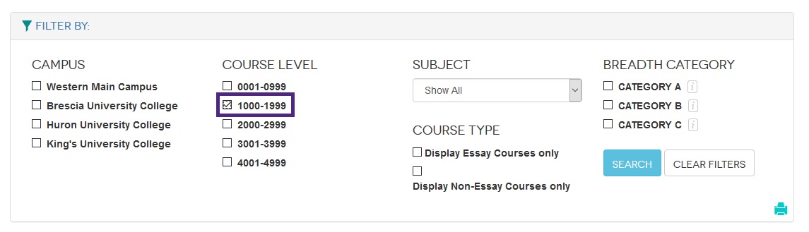First Year course filter