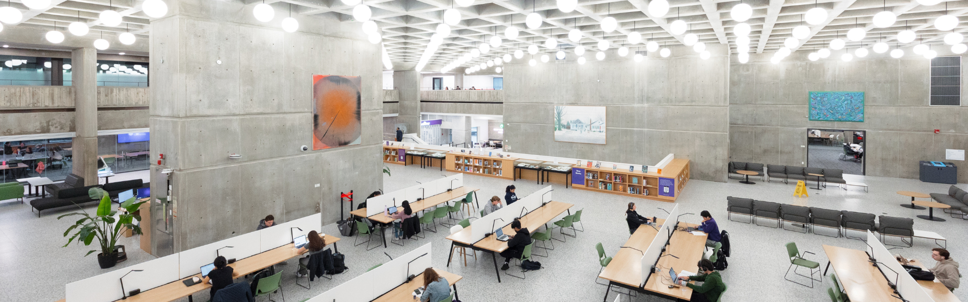 A panoramic view of the weldon library atrium